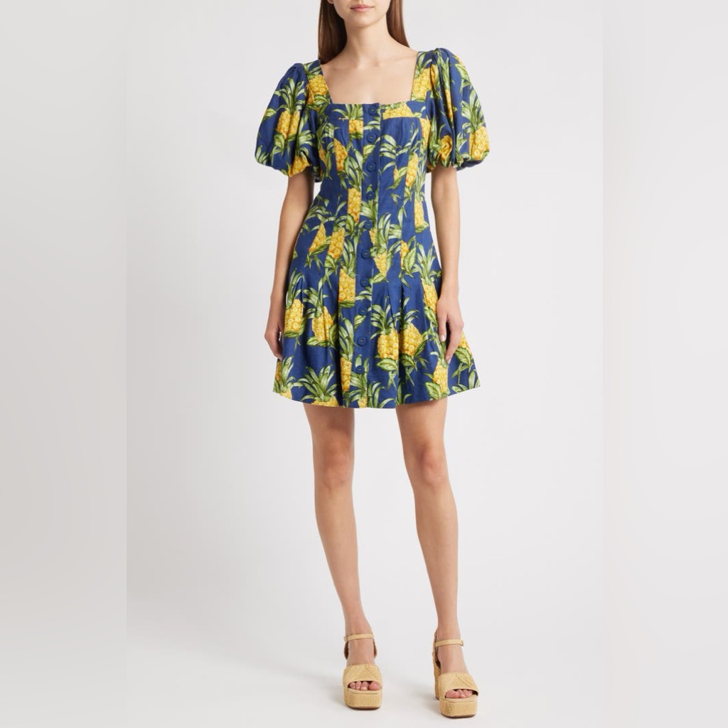 Nwt Farm Rio Pineapple Print Linen Blend Minidress